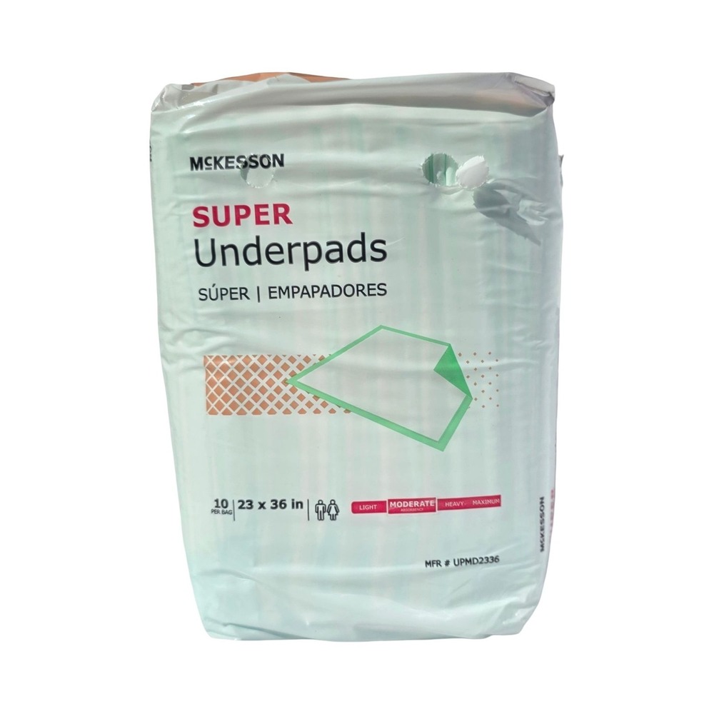 MCKESSON Underpads Adult 23x36‎ White New Super Disposable 10-Pack Odor Control